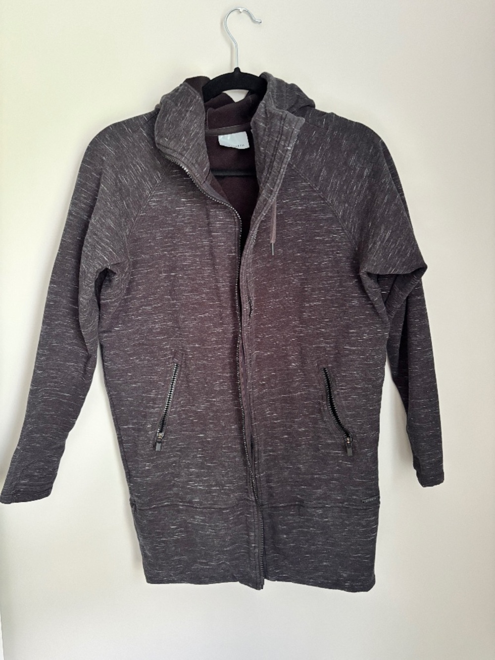 Athleta Cozy Karma Heathered Black Full Zip Hoodie XXS Fleece Lined